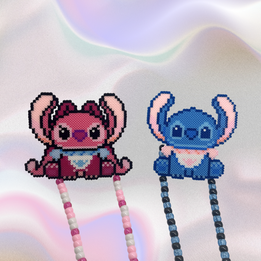 Stich and Angel Perler Led Pacifier Necklace