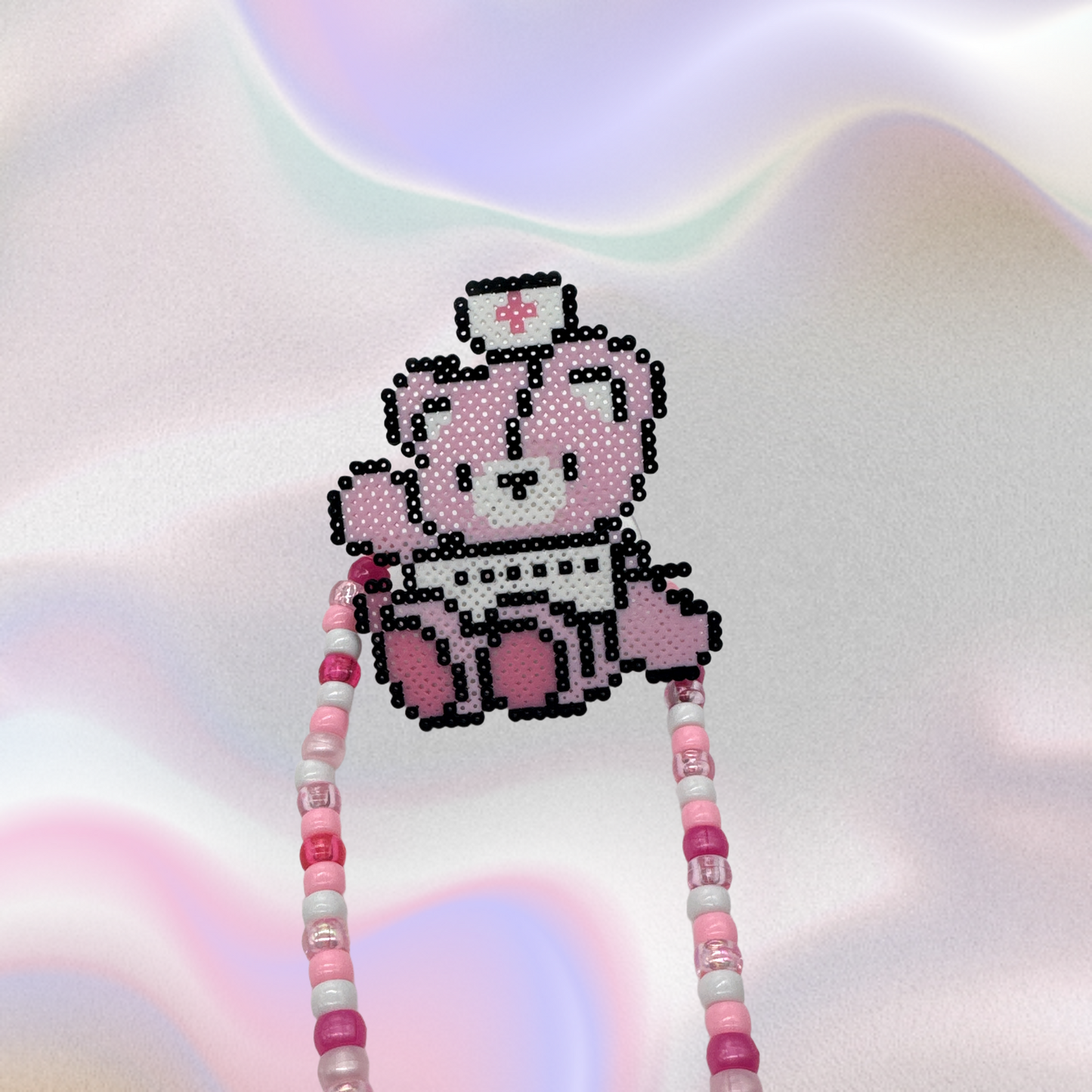 Pink Teddybear Perler Led Pacifier Necklace
